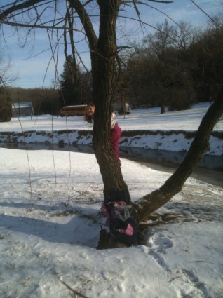 فتاة في فصل الشتاء شجرة