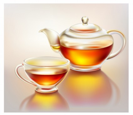 玻璃茶壶和杯子与茶