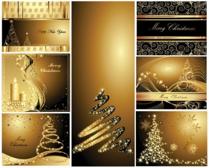 Золото Рождественские открытки вектор