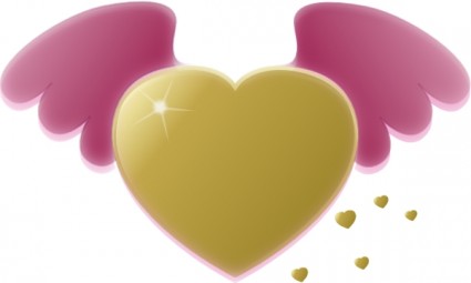 corazón de oro con clip art de alas rosadas