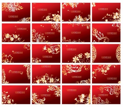 conjunto de vetores de cartões de visita florais douradas