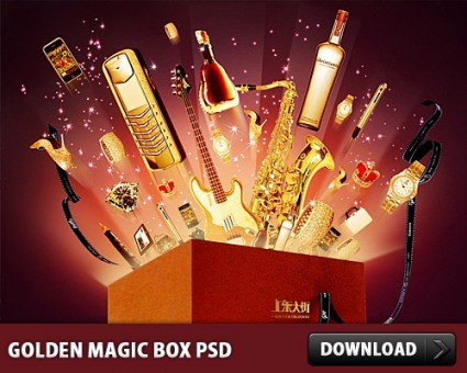 caixa mágica dourada psd
