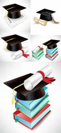 卒業の帽子と卒業証書のベクトル