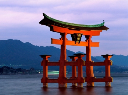 Grand gate itsukushima shrine hình nền thế giới Nhật bản
