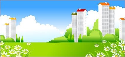 grüne Stadt mit vielen Wolkenkratzer