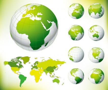 녹색 지구와 세계 지도 벡터
