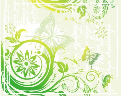 Grüne Blumen und Schmetterlinge-Vektor-illustration