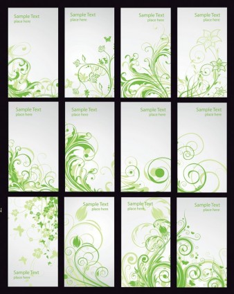 녹색 꽃 카드 벡터 세트