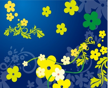 Green Floral Vector In Blue Backgro