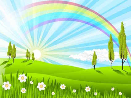 緑の草の虹のベクトルの背景