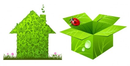 vector casa y caja verde