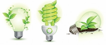folha verde e vetor de lâmpadas de poupança de energia