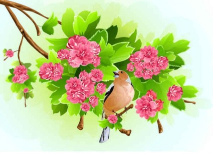 grünes Blatt rosa Blumen Hintergrund