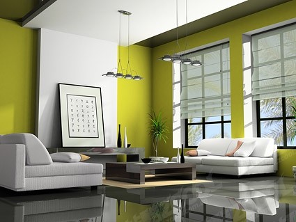 صورة غرفة المعيشة الحديثة الخضراء