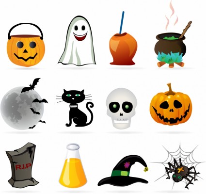 set ikon elemen desain Halloween