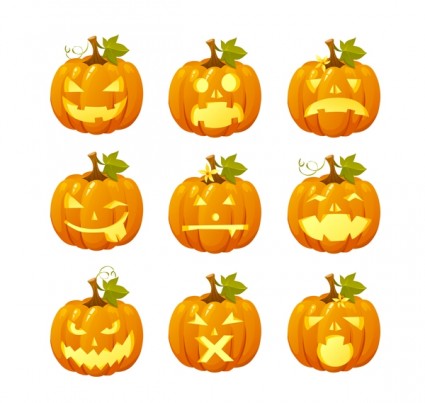 Halloween Pumpkin Head Vector Emoticons