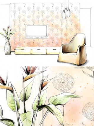 Handdrawn Style Interior Decoration Psd Layered Images