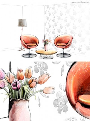 Handdrawn Style Interior Decoration Psd Layered Images