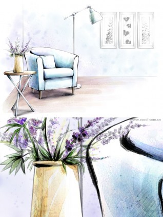 Handpainted Style Interior Decoration Psd Layered Pictures