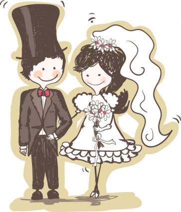 Handpainted Version Of The Bride And Groom Vector