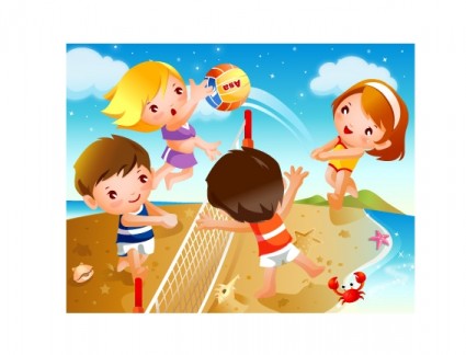 快樂兒童沙灘排球運動向量