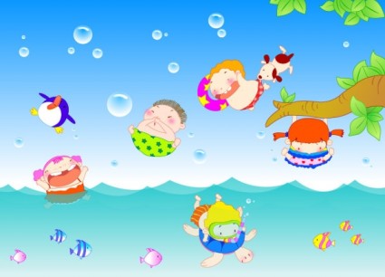 crianças felizes natação vector