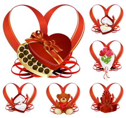 Heartshaped Ribbon With A Gift Vector