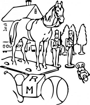 cavalo construindo árvores brinquedos contorno clip-art
