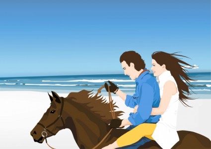 Cavalieri a cavallo sulla spiaggia