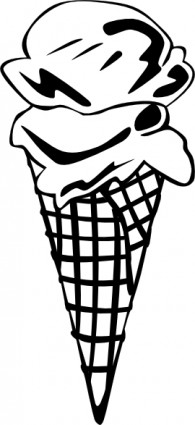 Ice Cream Cone Scoop B And W Clip Art