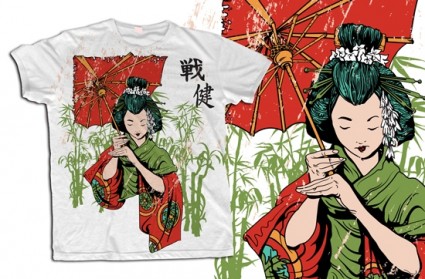 Nhật bản geisha vector t áo sơ mi mẫu