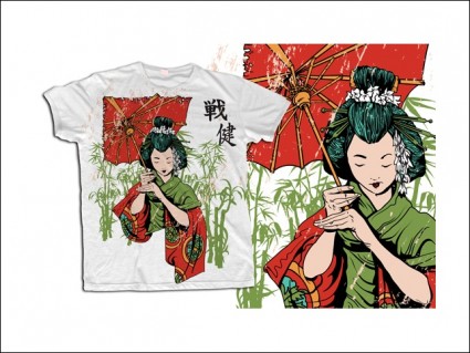 plantilla de geisha japonesa vector t shirt