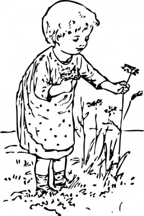 クリップ アート花を摘みの子供