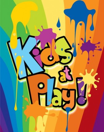 Kinder in der Spiel-Hintergrund-Farbe der Tinte vergossen wordart
