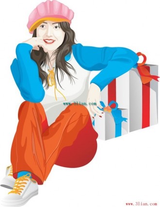 Koreli kız hediye vektör
