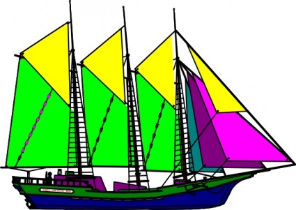大帆船船黃色紫色剪貼畫