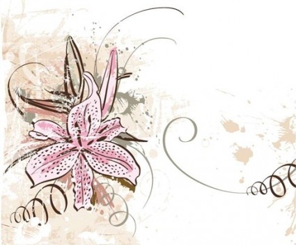 Lily avec illustration vectorielle floral fond grunge