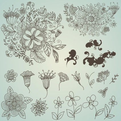 dibujo de línea vector de patrón de flores