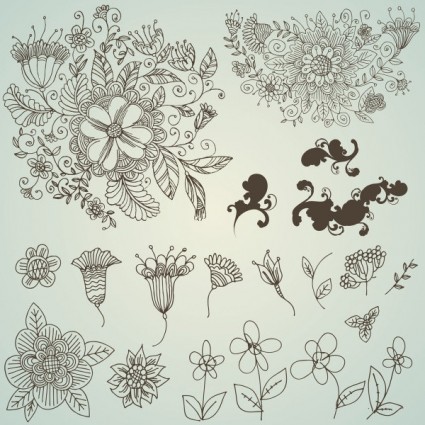 Strichzeichnung Blumen Muster Vektor
