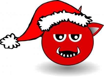 Little cartoon de cabeça de demônio vermelho com chapéu de Papai Noel