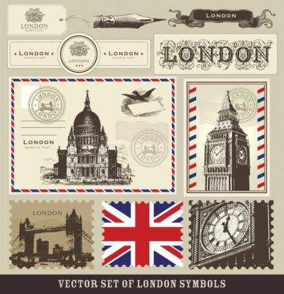 London dan paris simbol perangko vektor