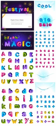 schöne dreidimensionale Buchstaben und Zahlen Farbvektor
