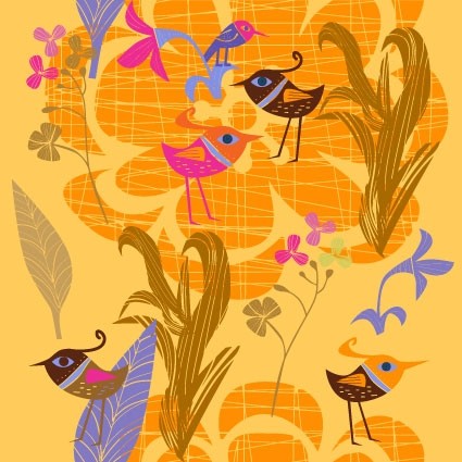 vettore di uccelli bella dipinto a mano fiori