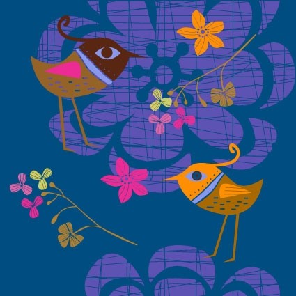 piękne ręcznie malowane kwiaty ptaków wektor
