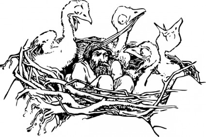 Mann in einem Vogel-s nest ClipArt