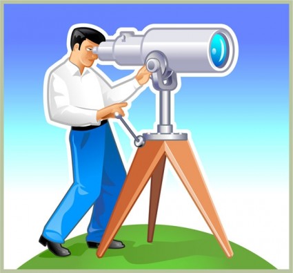 Laki-laki dengan teleskop vektor