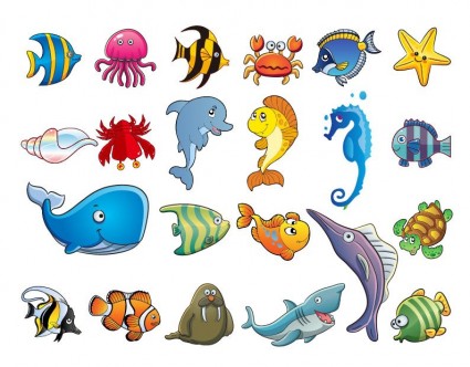 vector conjunto de dibujos animados de animales marinos