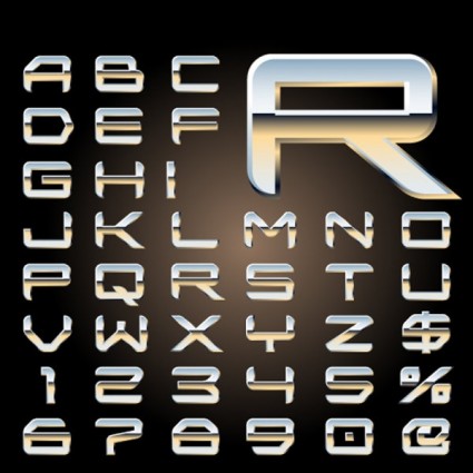 Metall-dreidimensionale Buchstaben Design Serie Vektor
