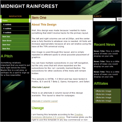 Mitternacht-Regenwald-Vorlage