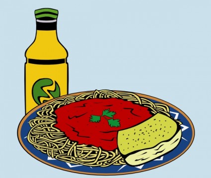 Milch Energie Getränk Spaghetti Soße Knoblauch Brot ClipArt